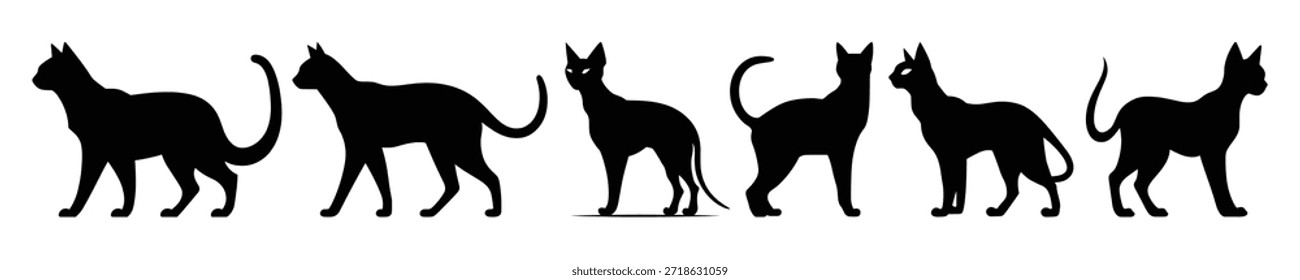 Conjunto de siluetas de gato egipcio Ilustración vectorial