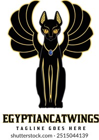 Egyptian cat with wings, inspired by ancient mythology. This mystical feline features sleek, graceful lines, large feathered wings, and an air of divine royalty. Perfect for adding a touch of mystery