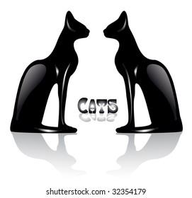 Egyptian cats statue profile. Vector illustration.