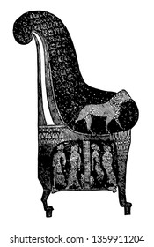 Egyptian Chair had a curve and the feet similar to an animal, vintage line drawing or engraving illustration.