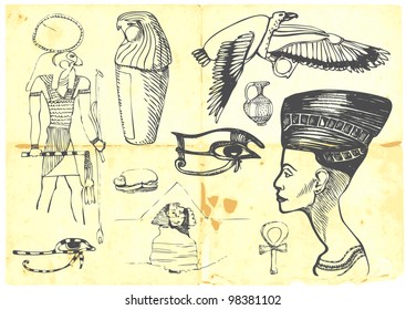 Egyptian collection of images - symbols, religion, images, people - the converted drawing - hard line, black marker