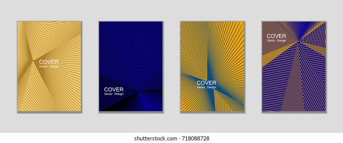 Egyptian colors halftone angles vector cover template with lines. Vector journal design covers geometric shape background set, halftone lines hipster pattern abstract collection.