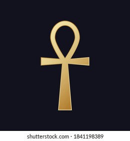 Egyptian cross ankh. Hieroglyphic symbol golden color of mystical mysteries pharaohs sign eternal well being and prosperity with symbols of immortality historical religious vector art.