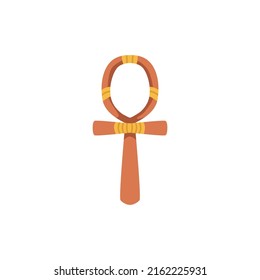 Egyptian cross ankh religious symbol, flat vector illustration isolated on white background. Golden ancient egyptian cross, immortality key in egyptology.