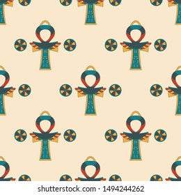 Egyptian cross Ankh is a symbol of Egypt. Known as the Egyptian hieroglyph, which was put into the tomb of the pharaohs to continue their life. Known as the key to life. Pattern. Culture, travel.
