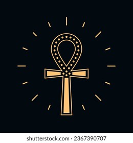 Egyptian cross golden glowing ankh vector illustration