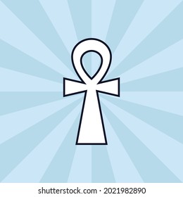 Egyptian cross, linear icon on a blue background. an ancient symbol of life, immortality, eternity. vector illustration.