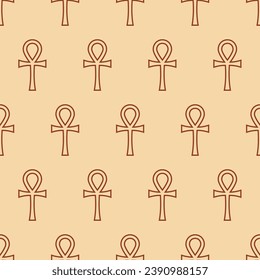 Egyptian cross outline ankh vector seamless pattern