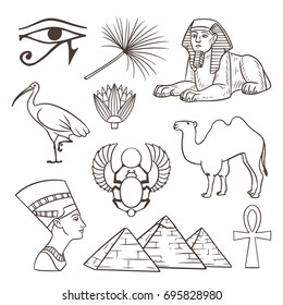 Egyptian Culture Illustrations Set. Hand Drawn Symbols. Eps10 Vector.