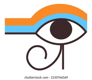 Egyptian culture and symbols, isolated sign of eye of Horus or Ra. Sacred and religious hieroglyph, ornament for decoration. Spiritual and esoteric powers, used in rituals. Vector in flat style
