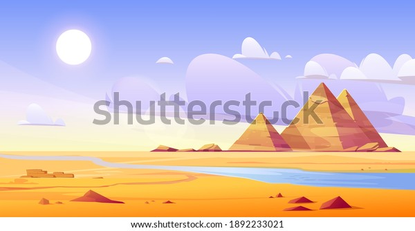 Egyptian Desert River Pyramids Vector Cartoon Stock Vector (Royalty ...