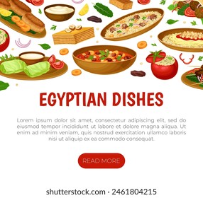 Egyptian Dish Banner Design with Traditional Cooked Food on Plate Vector Template