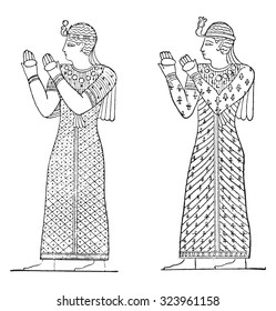 Egyptian drawings dresses with a warbling, vintage engraved illustration.
