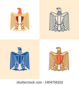 Egyptian eagle icon set in flat and line style. National country emblem symbol. Vector illustration.