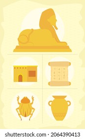 egyptian elements icon set design