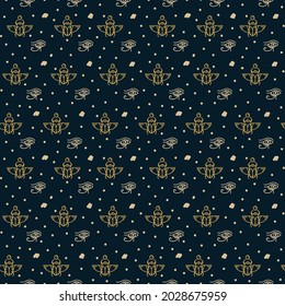 Egyptian elements in the pattern. Egypt is ancient, with a scarab and an eye. Vector background with Egyptian symbols of antiquity. Vector illustration