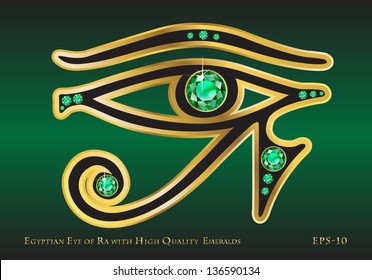 The Egyptian Eye of Ra with Gold and High-Quality Channel-Set Emeralds. EPS-10 vector. EPS-10 vector.