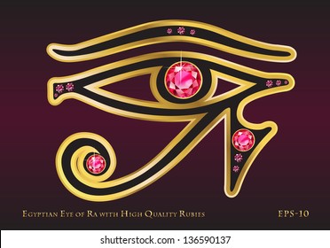 The Egyptian Eye of Ra with Gold and High-Quality Channel-Set Rubies. EPS-10 vector.