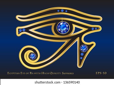 The Egyptian Eye of Ra with Gold and High-Quality Channel-Set Sapphires. EPS-10 vector.