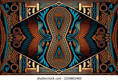 Egyptian fabric pattern. Abstract indigenous line art for ancient Egypt. Egyptian textile vector illustration ornate elegant luxury style. Art print design for clothing, carpet, wallpaper, backdrop.