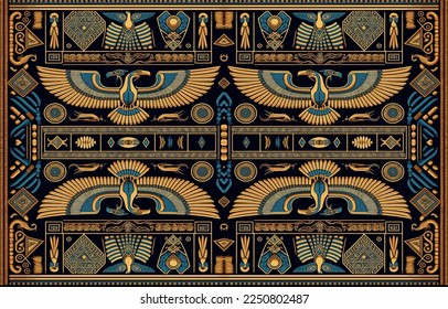 Patrón de tela egipcia. Resumen de arte de línea indígena para el antiguo Egipto. Ilustración vectorial textil egipcia ornamentan elegante estilo lujoso. Diseño de impresión de arte para ropa, alfombra, papel pintado, fondo.