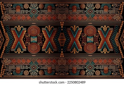 Patrón de tela egipcia. Resumen de arte de línea indígena para el antiguo Egipto. Ilustración vectorial textil egipcia ornamentan elegante estilo lujoso. Diseño de impresión de arte para ropa, alfombra, papel pintado, fondo.