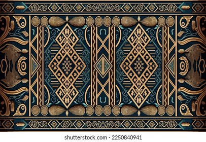 Egyptian fabric pattern. Abstract indigenous line art for ancient Egypt. Egyptian textile vector illustration ornate elegant luxury style. Art print design for clothing, carpet, wallpaper, backdrop.