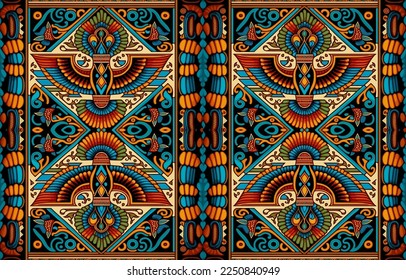 Egyptian fabric pattern. Abstract indigenous line art for ancient Egypt. Egyptian textile vector illustration ornate elegant luxury style. Art print design for clothing, carpet, wallpaper, backdrop.