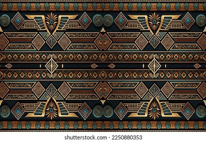 Patrón de tela egipcia. Resumen de arte de línea indígena para el antiguo Egipto. Ilustración vectorial textil egipcia ornamentan elegante estilo lujoso. Diseño de impresión de arte para ropa, alfombra, papel pintado, fondo.