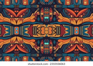 Egyptian fabric pattern. Abstract indigenous line art for ancient Egypt orange and blue tone. Ornate elegant luxury vintage retro modern style. For texture textile background backdrop tile wallpaper.