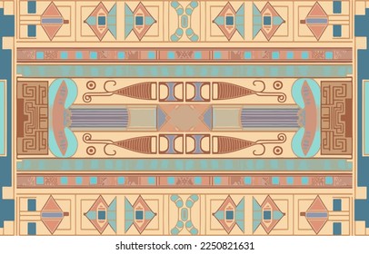 Egyptian fabric pattern vintage pastel colors. Abstract indigenous line art for ancient Egypt. Egyptian textile vector illustration old antique vintage retro style. Design for clothing, backdrop, etc.