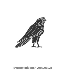 Egyptian Falcon Icon Silhouette Illustration. Ancient Culture Vector Graphic Pictogram Symbol Clip Art. Doodle Sketch Black Sign.