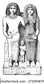 Egyptian Family, Vintage Engraved Illustration. 