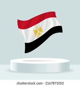 Egyptian flag. 3d rendering of the flag displayed on the stand. Waving flag in modern pastel colors. Flag drawing, shading and color on separate layers, neatly in groups for easy editing.