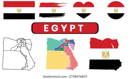 Egyptian flag and map collage with varied designs