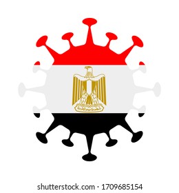 Egyptian flag in virus shape, symbolizing COVID-19 pandemic.
