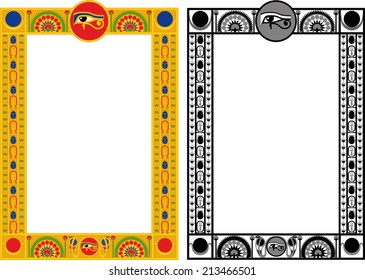 Egyptian frame with scarabs and papyrus isolated on white .