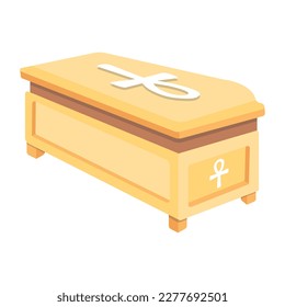 Egyptian funeral coffin icon in flat style 