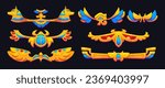 Egyptian game frames and ornament boarders. Cartoon vector illustration set of ancient Egypt traditional decorative golden elements with scarab, eye and dog symbols. Deco objects with mythology signs.