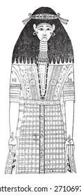 Egyptian garment. (On a mummy after painting), vintage engraved illustration. 