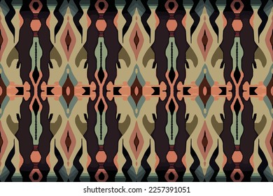 Egyptian geometry ikat pattern dark pastel background. Abstract traditional folk antique tribal ethnic graphic line. Ornate elegant luxury vintage retro style. Texture textile fabric Egypt patterns.