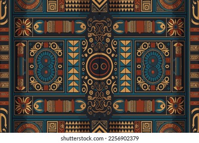 Egyptian geometry pattern old ancient background. Abstract traditional folk antique tribal ethnic graphic line. Ornate elegant luxury vintage retro style. Texture textile fabric ethnic egypt patterns 