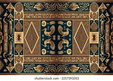 Egyptian geometry pattern old ancient background. Abstract traditional folk antique tribal ethnic graphic line. Ornate elegant luxury vintage retro style. Texture textile fabric ethnic egypt patterns 