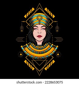 Egyptian Girl Cleopatra head and illustration