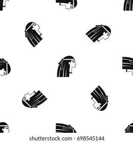 Egyptian girl pattern repeat seamless in black color for any design. Vector geometric illustration