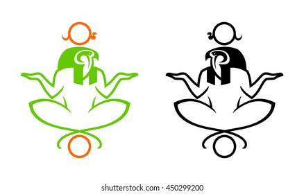 Egyptian god Ra meditates in the lotus position.