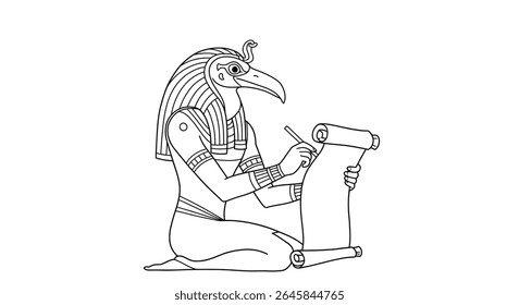 Deus Egípcio Thoth Coloração Folha Ibis Cabeça Deidade Sabedoria Escrita Lua Antiga Mitologia Escrito Esboço Arte