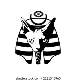 Egyptian goddess Bast (Bastet). Black sphinx logo with cat head.