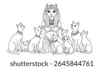 Egyptian Goddess Bastet with Cats Coloring Sheet Feline Deity Surrounded by Kittens Mythology Line Drawing