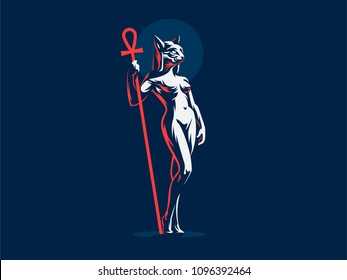 Egyptian goddess Bastet. Vector illustration.